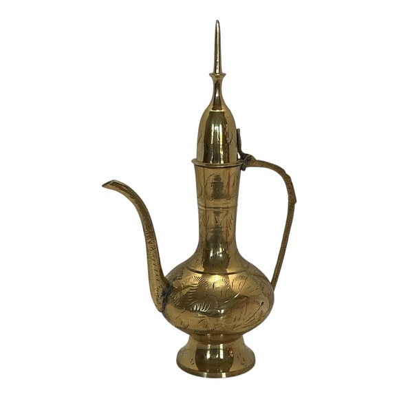 Brass Aftaba Arabian Pitcher Engraved Collectible Lidded Teapot VTG 1970s India - Picture 3 of 16